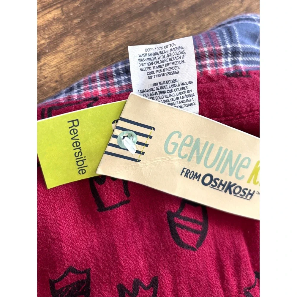 Genuine Kids OshKosh Boys Reversible Flannel Shirt Red Plaid Crown 5T NWT